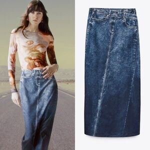 ZARA Denim Effect Midi Skirt